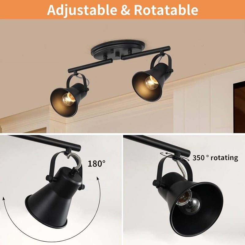 SEEBLEN 2 Light Track Lighting Ceiling, Industrial Directional Ceiling Spot Light Fixture,Black Flush Mount Ceiling Light for Kitchen, Living Room, Hallway, Bathroom, Cabinet, Etc. - Image 2
